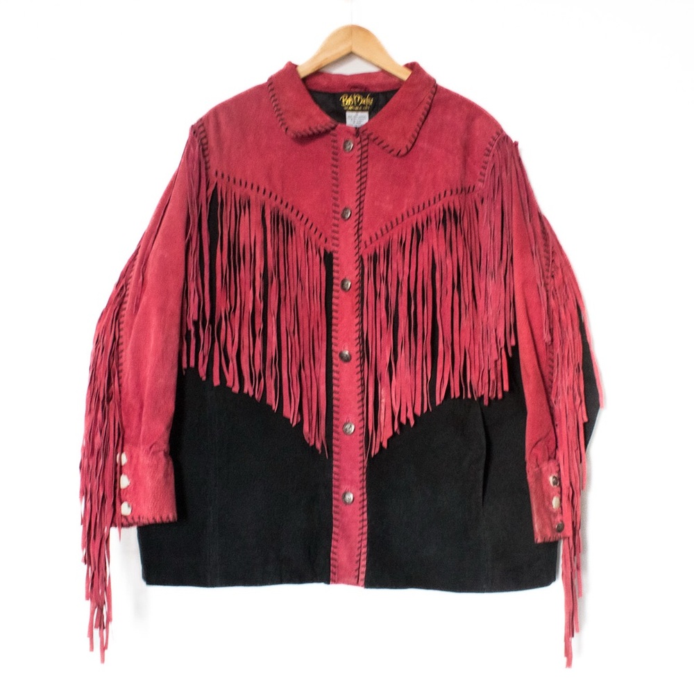 Bob Mackie | Vintage 80’s/90’s Rust Red & Black Fringe Cowgirl Jacket | Size 1X